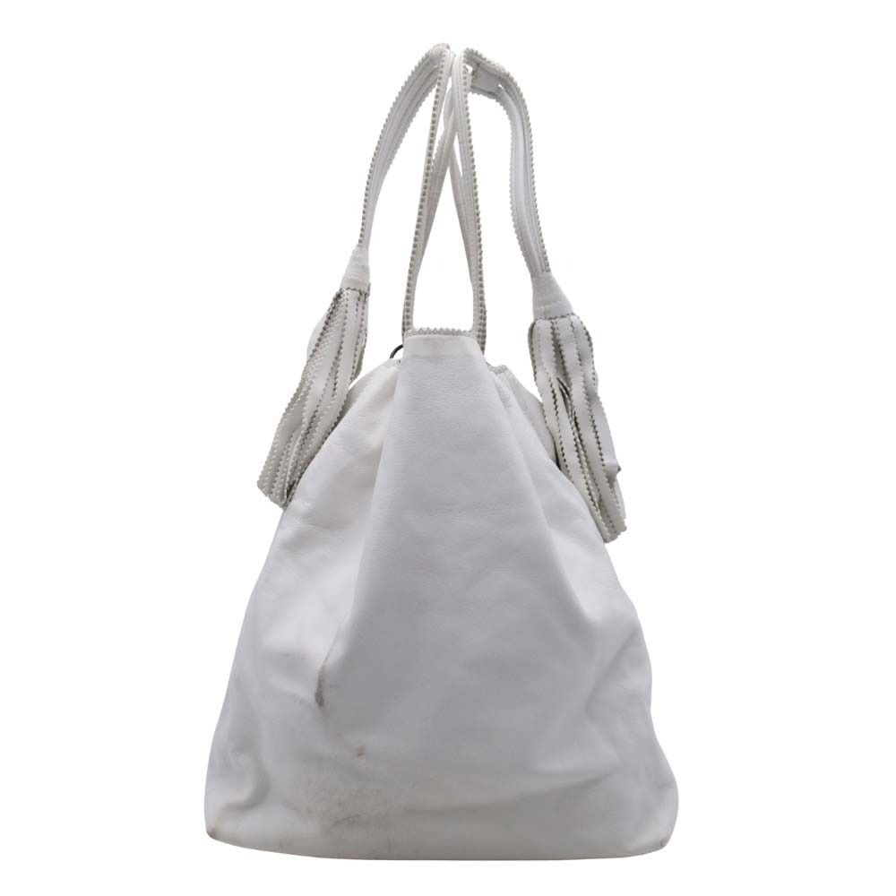 Bottega Veneta Drawstring Shoulder Bag Leather Fringe Purse White Vintage