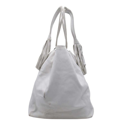 Bottega Veneta Drawstring Shoulder Bag Leather Fringe Purse White Vintage