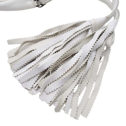 Bottega Veneta Drawstring Shoulder Bag Leather Fringe Purse White Vintage