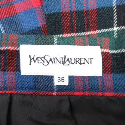 Saint Laurent Vintage Yves Tartan Check Pleated Skirt Knee Length 36 Red Multi