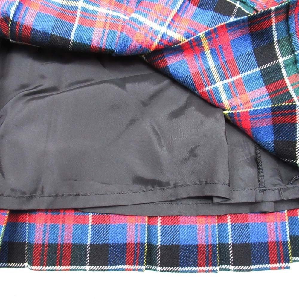Saint Laurent Vintage Yves Tartan Check Pleated Skirt Knee Length 36 Red Multi