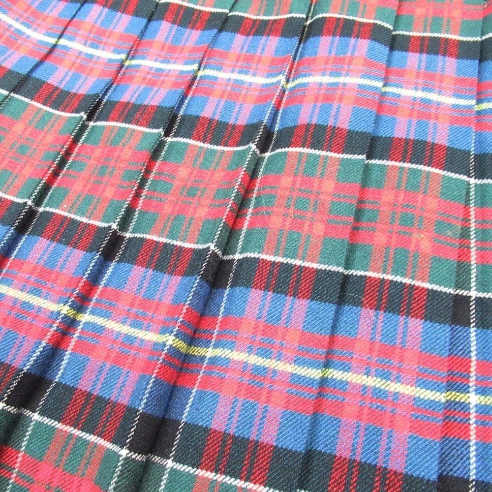 Saint Laurent Vintage Yves Tartan Check Pleated Skirt Knee Length 36 Red Multi