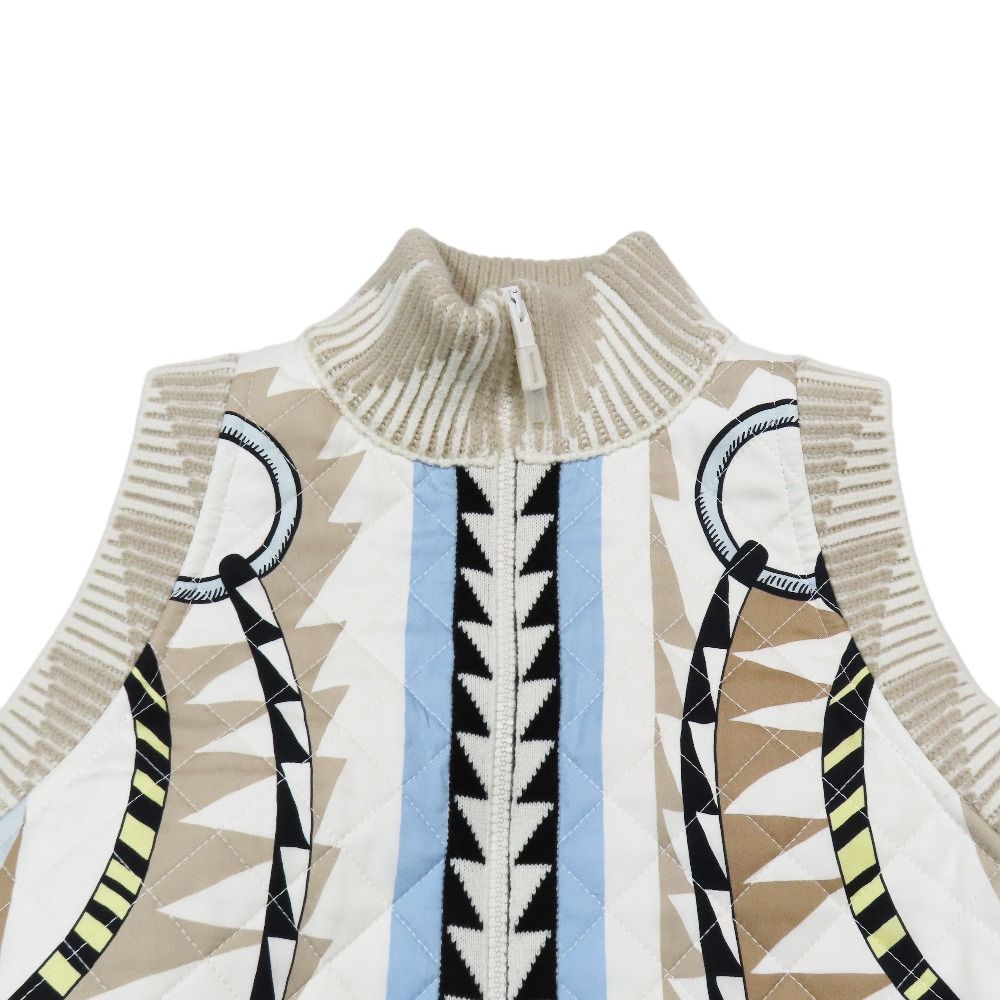 Hermes Twill Lane Knit Quilted Contrast Long Down Jacket Vest Zip Up 34