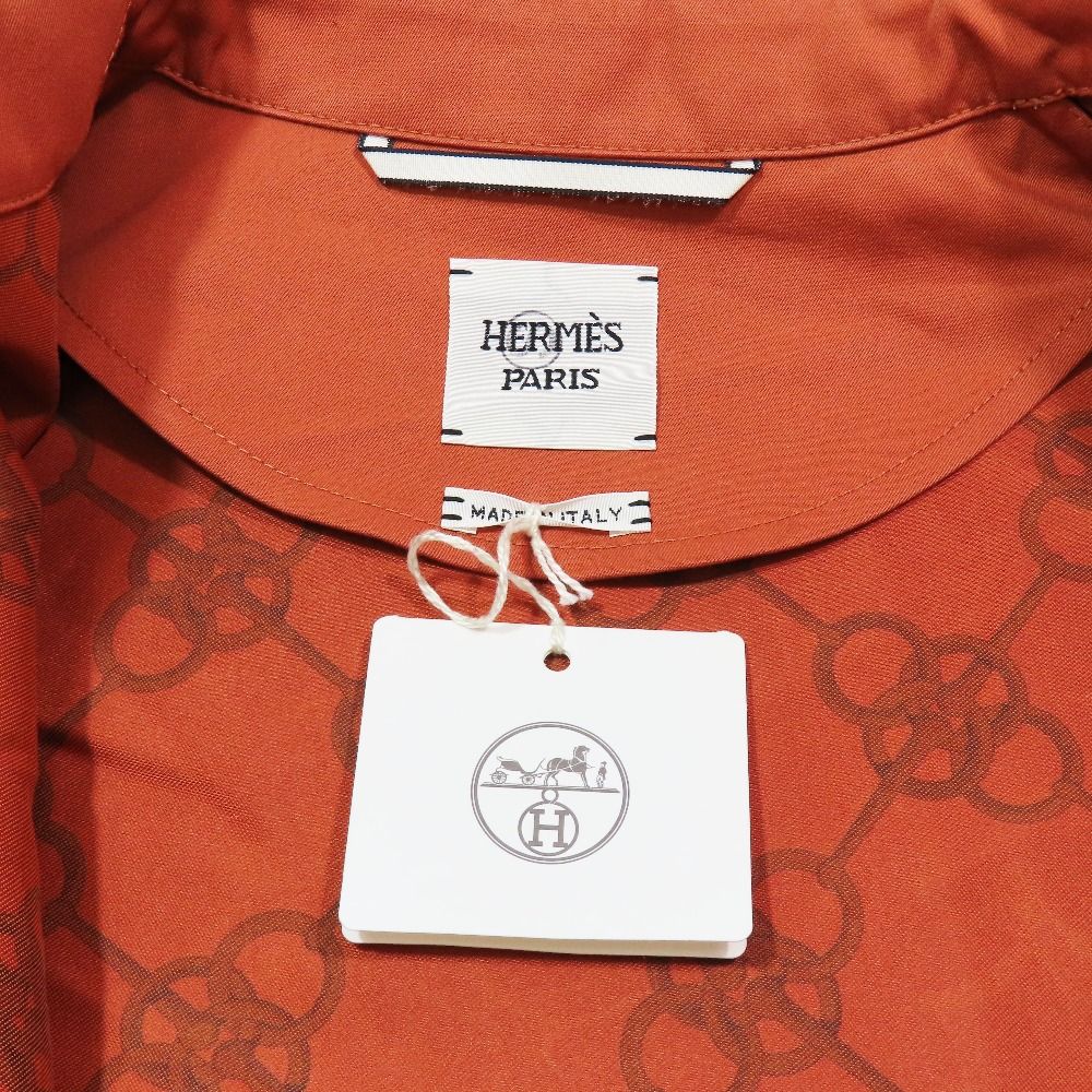 Hermes Lambskin Leather Trim Stainless Steel Coat Long Side Slit Jacket 34