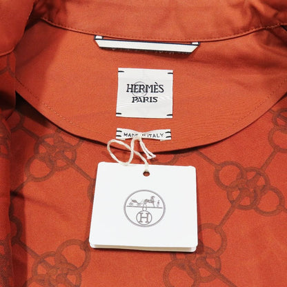 Hermes Lambskin Leather Trim Stainless Steel Coat Long Side Slit Jacket 34