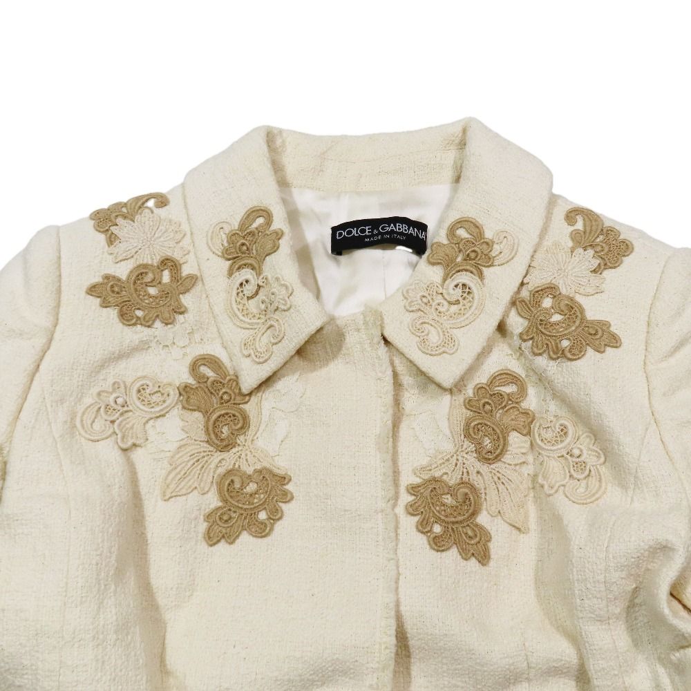 Dolce & Gabbana Tweed Jacket Lace Decoration Fully Lined 38 Beige