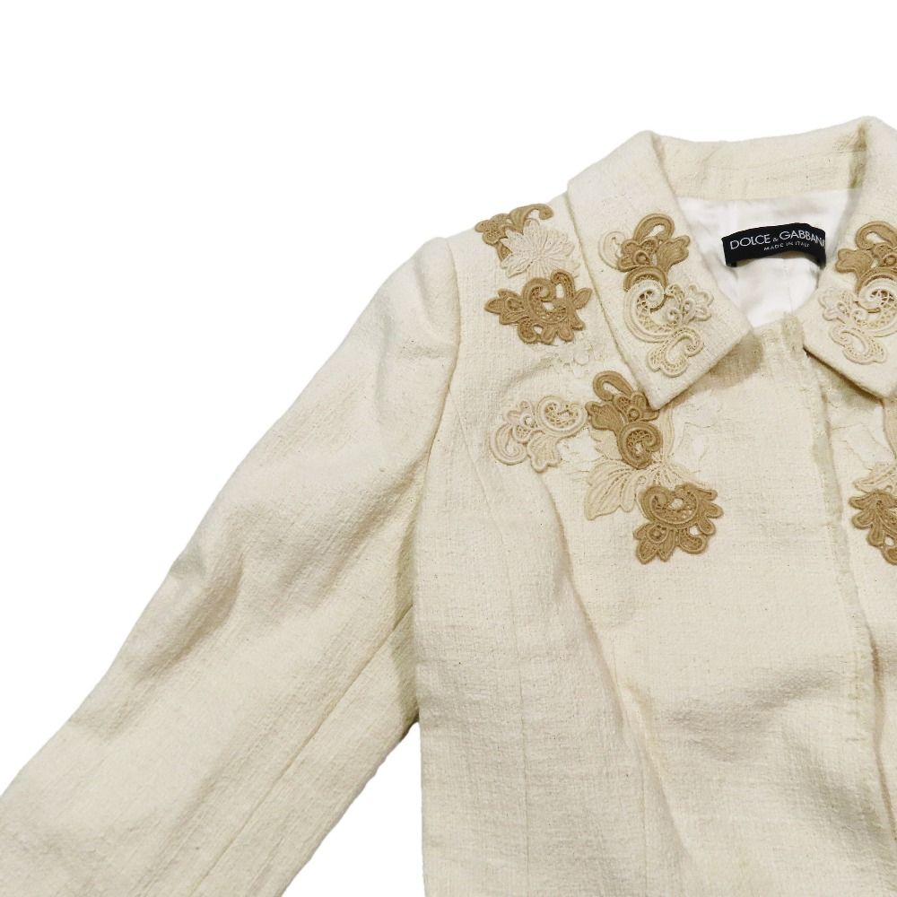Dolce & Gabbana Tweed Jacket Lace Decoration Fully Lined 38 Beige