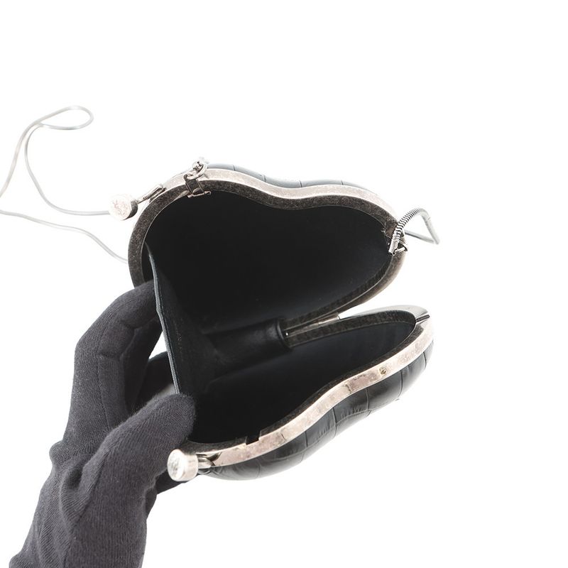 Saint Laurent Paris Chain Shoulder Bag Love Box Croco Embossed Leather Black