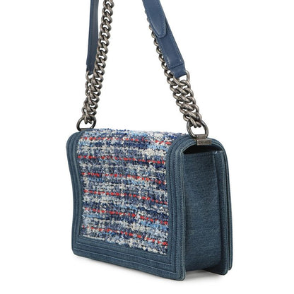 Chanel Chain Shoulder Bag CC Logo Bow Denim Tweed