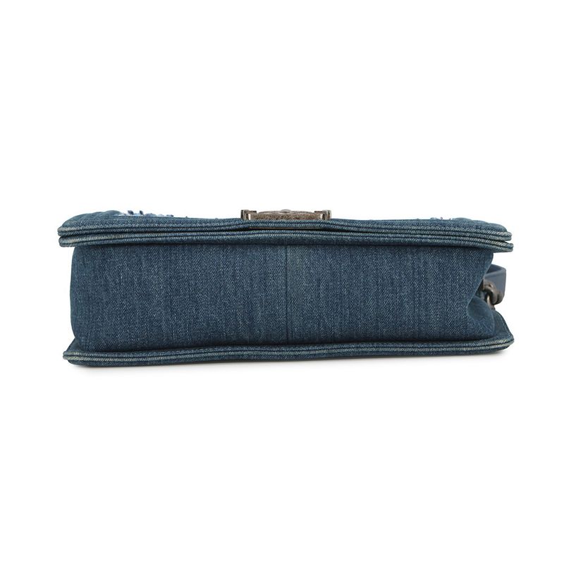 Chanel Chain Shoulder Bag CC Logo Bow Denim Tweed