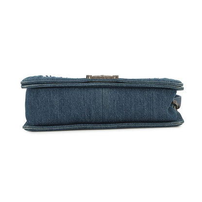 Chanel Chain Shoulder Bag CC Logo Bow Denim Tweed