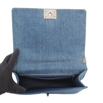 Chanel Chain Shoulder Bag CC Logo Bow Denim Tweed
