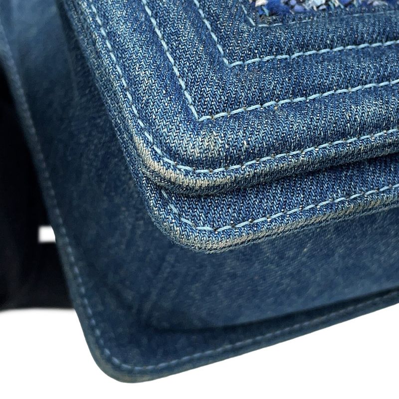 Chanel Chain Shoulder Bag CC Logo Bow Denim Tweed