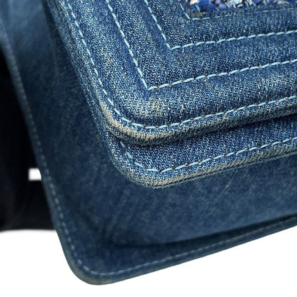 Chanel Chain Shoulder Bag CC Logo Bow Denim Tweed