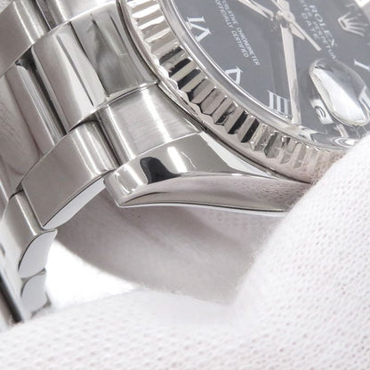Rolex Oyster Perpetual Date Number SS 18k White Gold Combination Watch Black