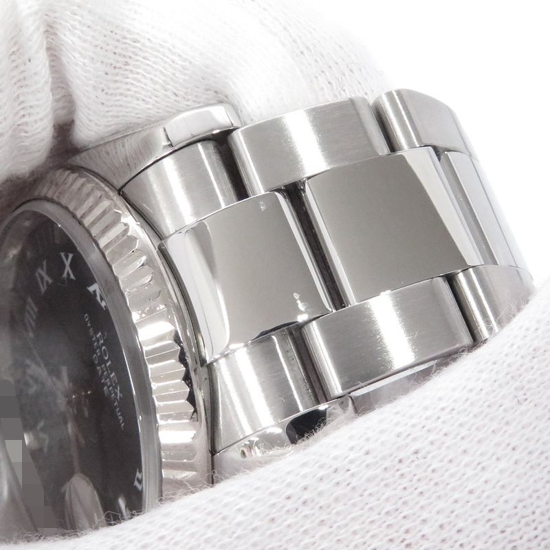 Rolex Oyster Perpetual Date Number SS 18k White Gold Combination Watch Black