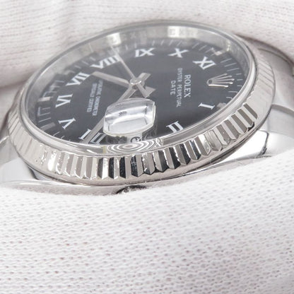 Rolex Oyster Perpetual Date Number SS 18k White Gold Combination Watch Black