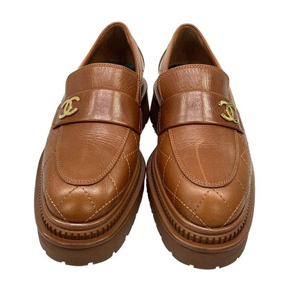 Chanel Loafers 36 C Quilted Brown Gold CC Logo