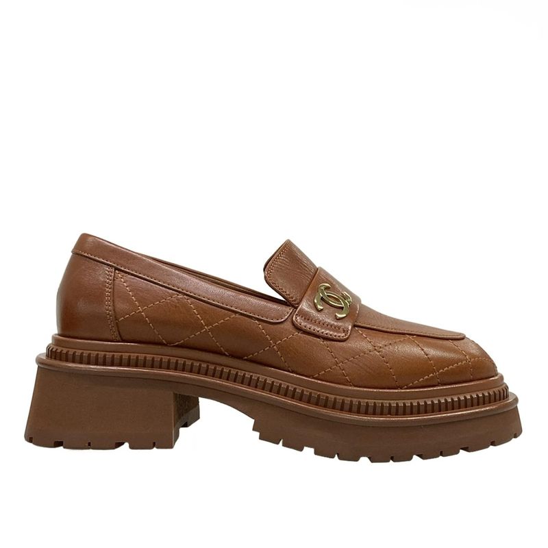 Chanel Loafers 36 C Quilted Brown Gold CC Logo