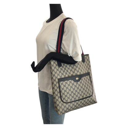 Gucci Sherry Line Vintage Navy GG Supreme Canvas Leather Tote