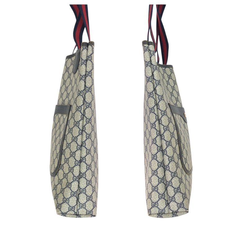 Gucci Sherry Line Vintage Navy GG Supreme Canvas Leather Tote