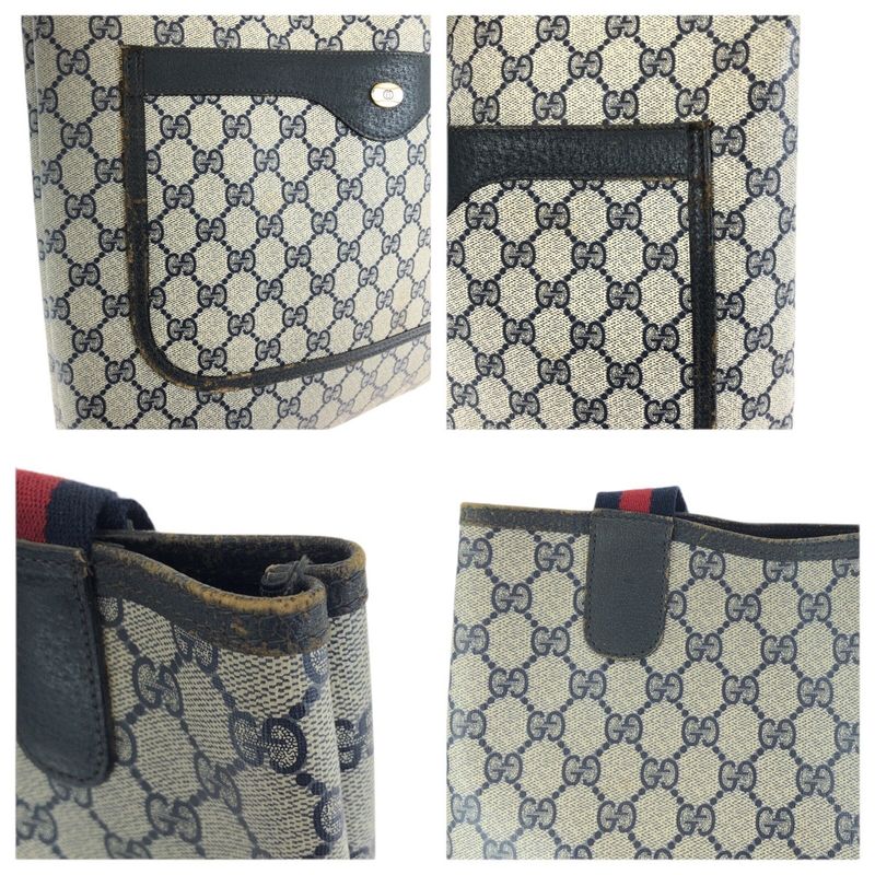 Gucci Sherry Line Vintage Navy GG Supreme Canvas Leather Tote