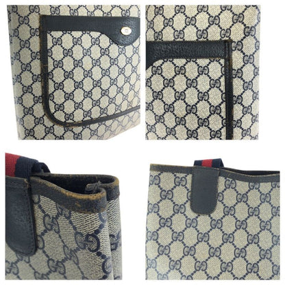 Gucci Sherry Line Vintage Navy GG Supreme Canvas Leather Tote