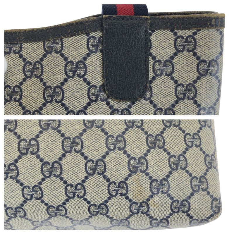Gucci Sherry Line Vintage Navy GG Supreme Canvas Leather Tote