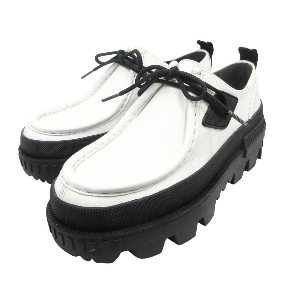 Moncler Mon Wallabee Boots Shoes Leather Bicolor Logo 35 White Black