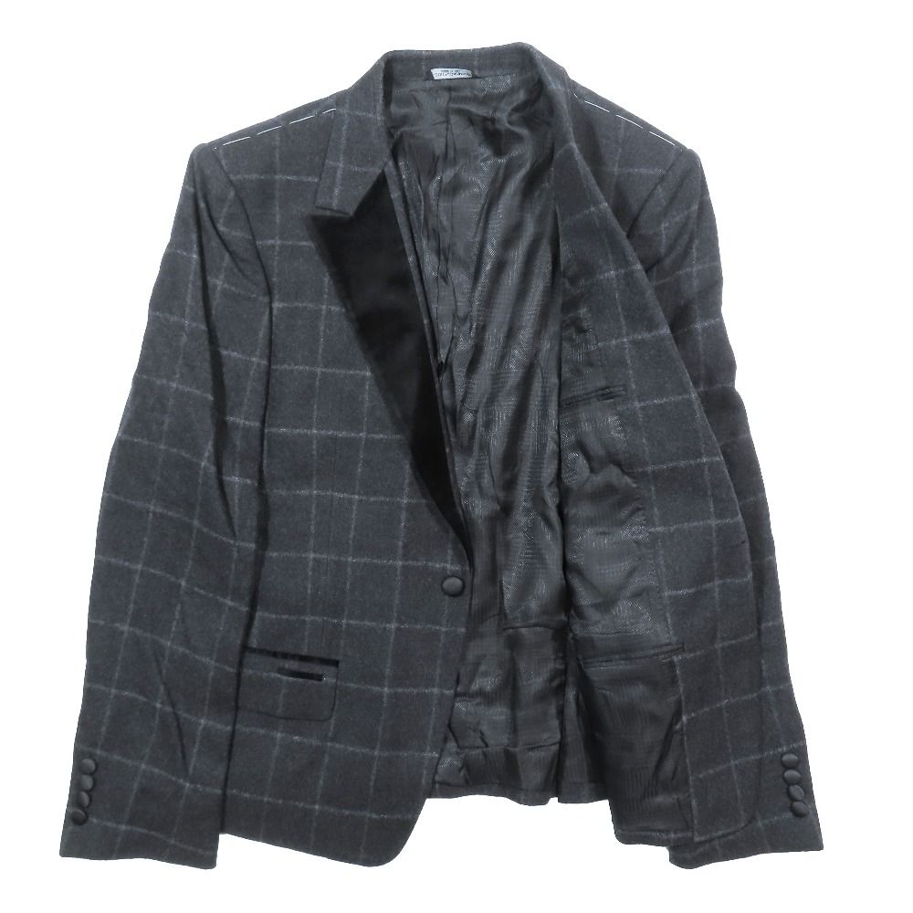 Dolce & Gabbana Tuxedo Tailored Jacket Wool Velour Contrast Plaid Pattern Black