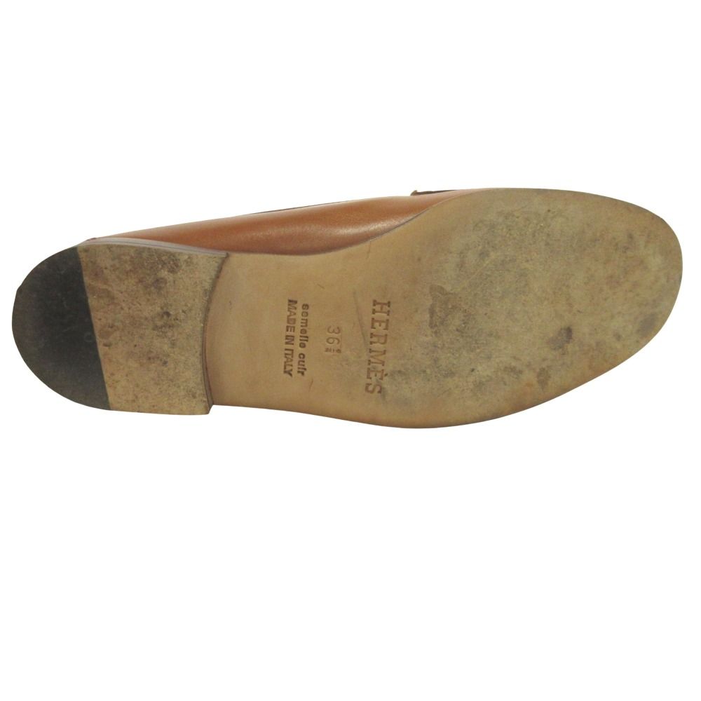 Hermes Chaine D'ancre Loafers Leather Shoes 36.5 Brown