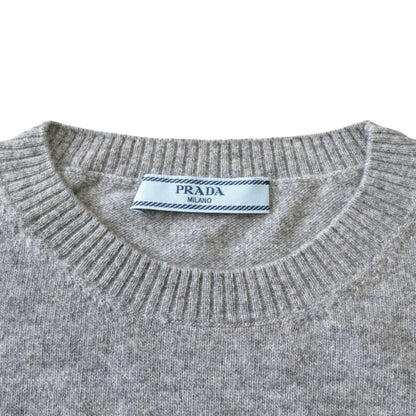 Prada Cashmere Blend Knit Sweater Top Long Sleeve Intarsia Logo 38 Gray