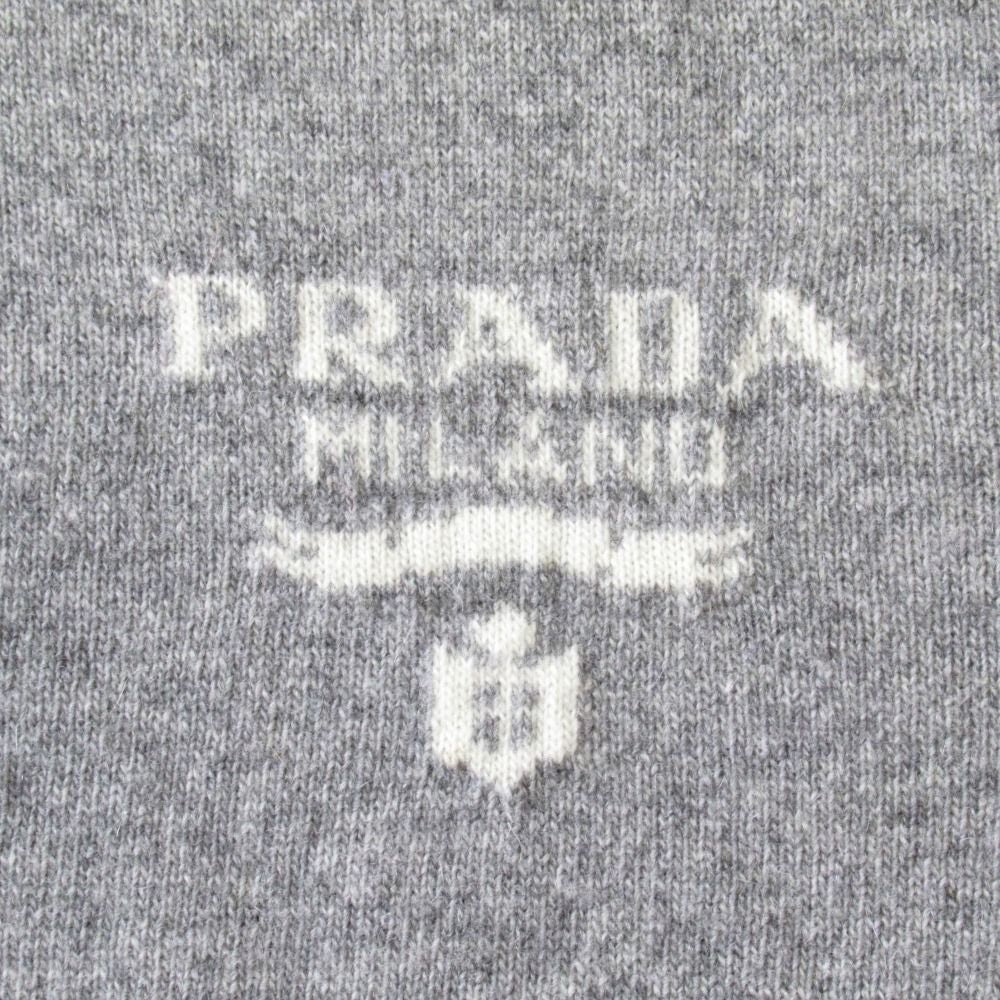 Prada Cashmere Blend Knit Sweater Top Long Sleeve Intarsia Logo 38 Gray