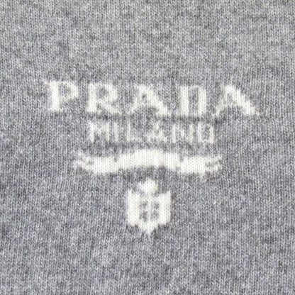 Prada Cashmere Blend Knit Sweater Top Long Sleeve Intarsia Logo 38 Gray