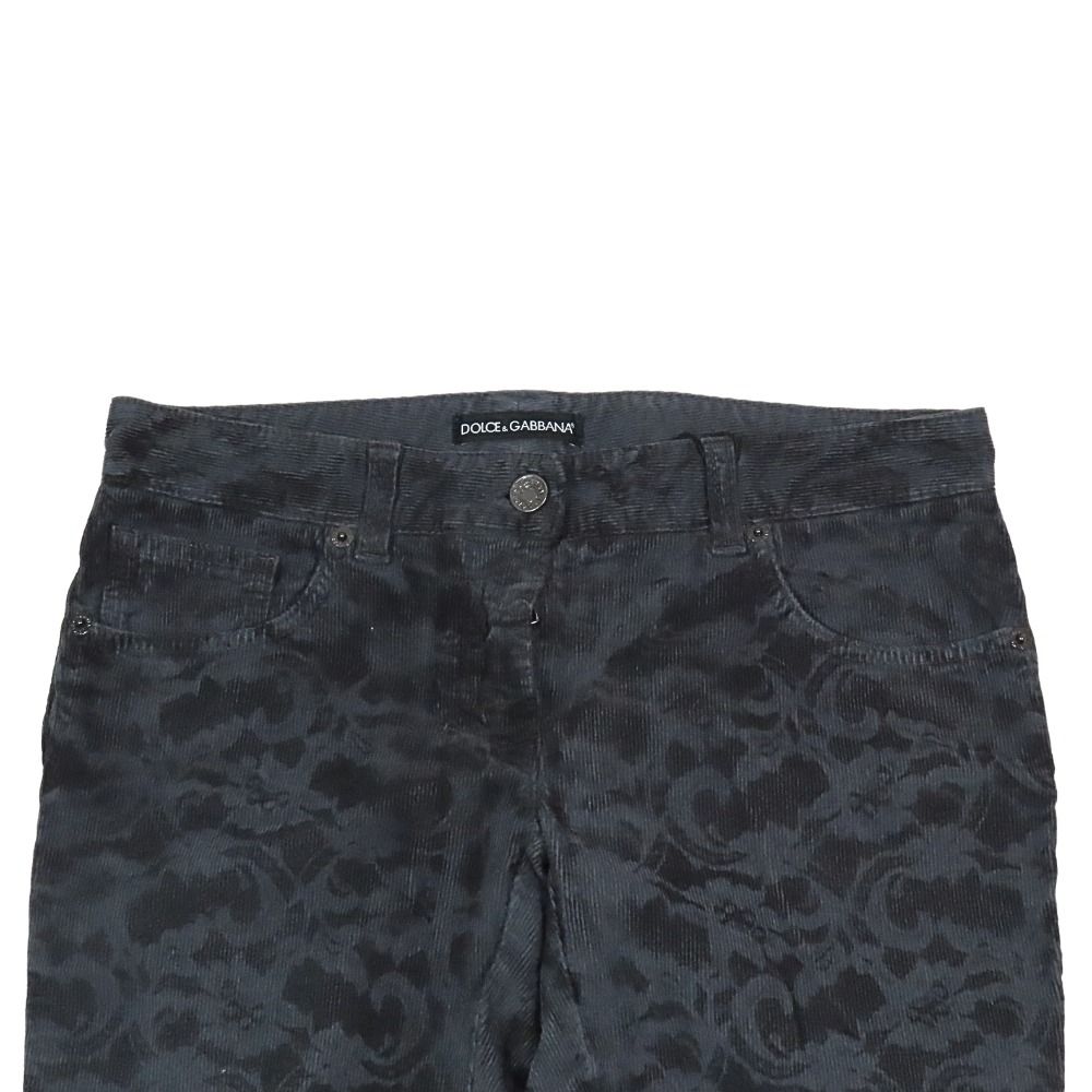 Dolce & Gabbana Cotton Corduroy Pants Flower Allover Pattern Boots Cut Logo