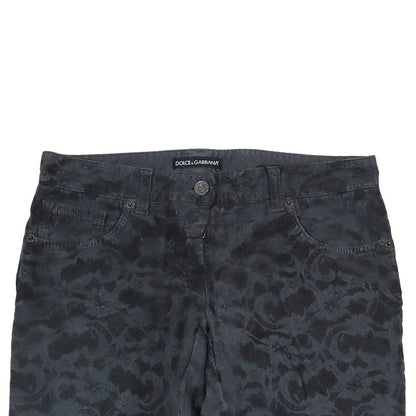 Dolce & Gabbana Cotton Corduroy Pants Flower Allover Pattern Boots Cut Logo