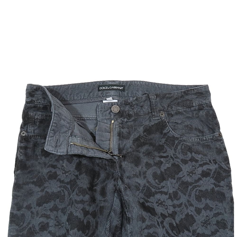 Dolce & Gabbana Cotton Corduroy Pants Flower Allover Pattern Boots Cut Logo