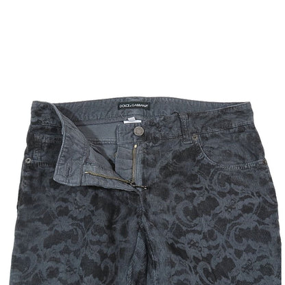Dolce & Gabbana Cotton Corduroy Pants Flower Allover Pattern Boots Cut Logo