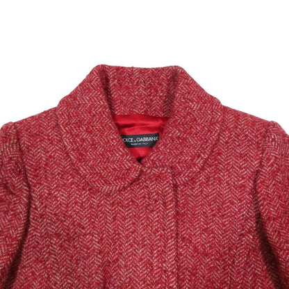 Dolce & Gabbana Wool Satin Coat Herringbone 44 Large Red