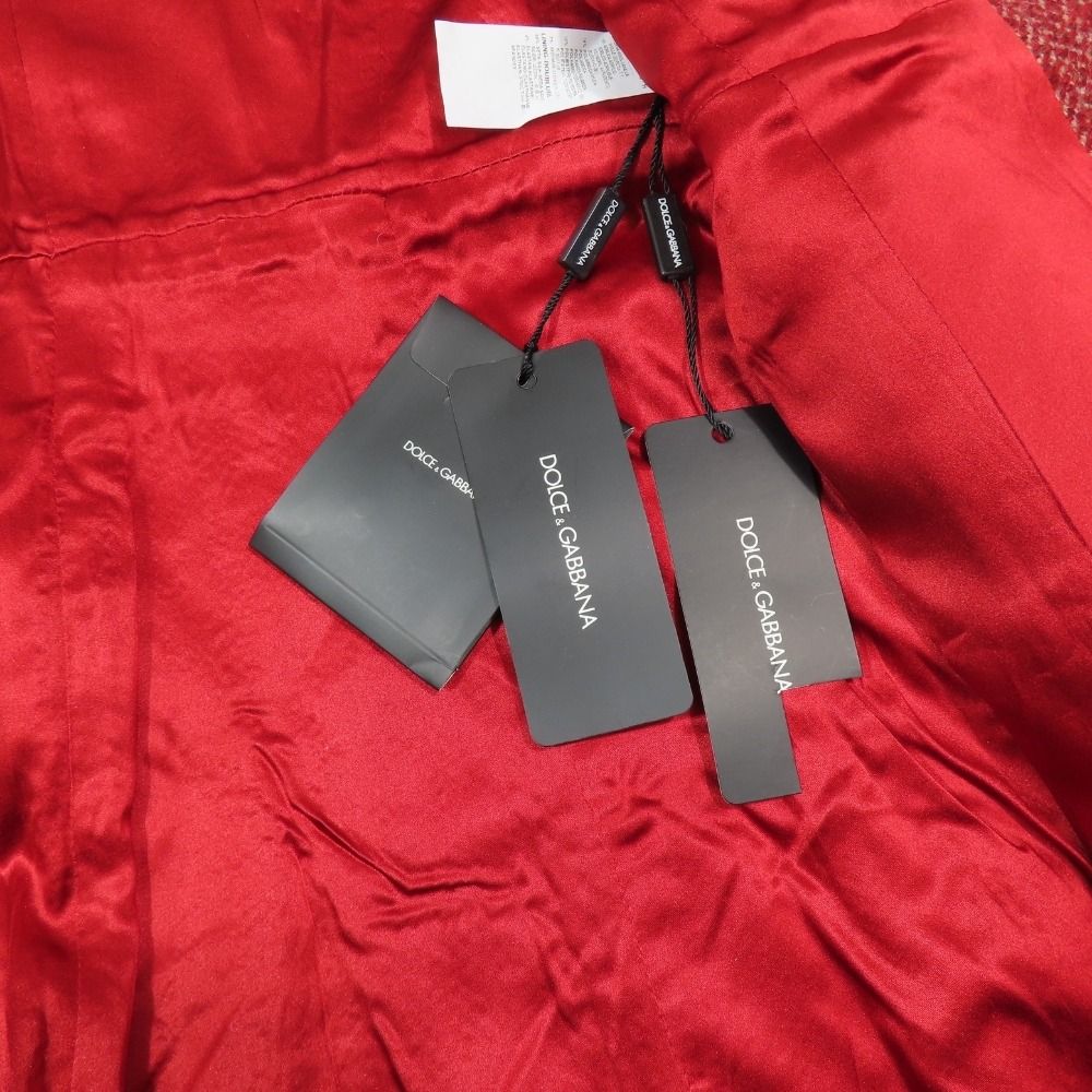 Dolce & Gabbana Wool Satin Coat Herringbone 44 Large Red