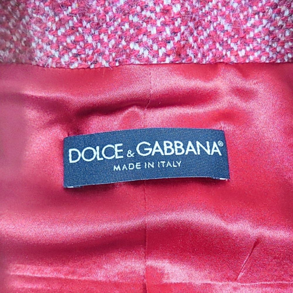 Dolce & Gabbana Wool Satin Coat Herringbone 44 Large Red