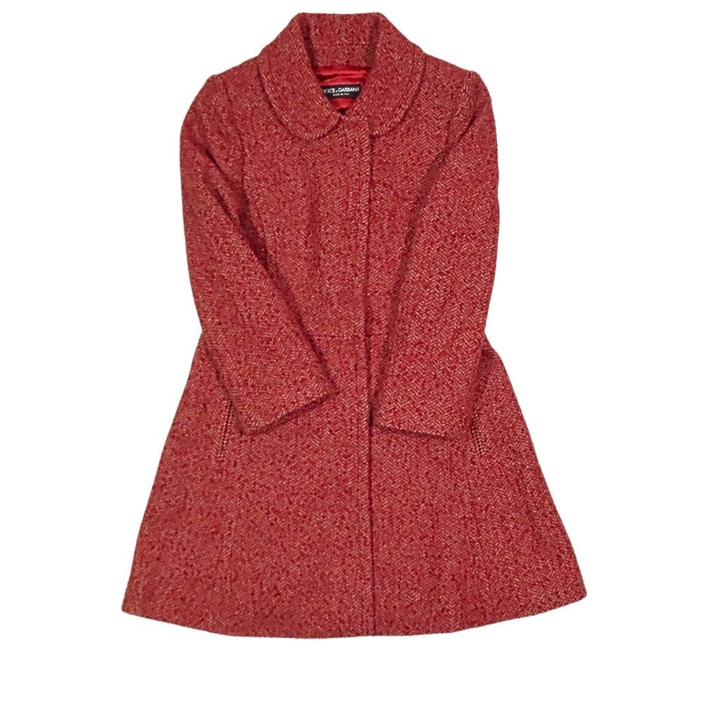 Dolce & Gabbana Wool Satin Coat Herringbone 44 Large Red