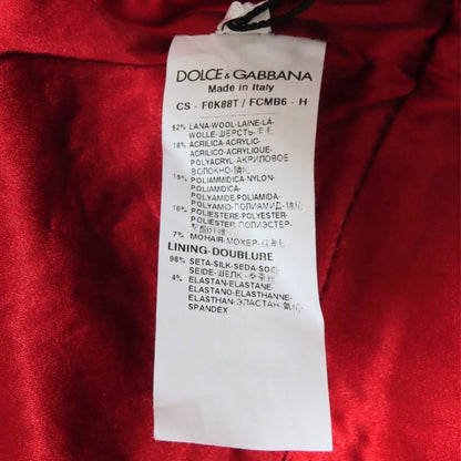 Dolce & Gabbana Wool Satin Coat Herringbone 44 Large Red