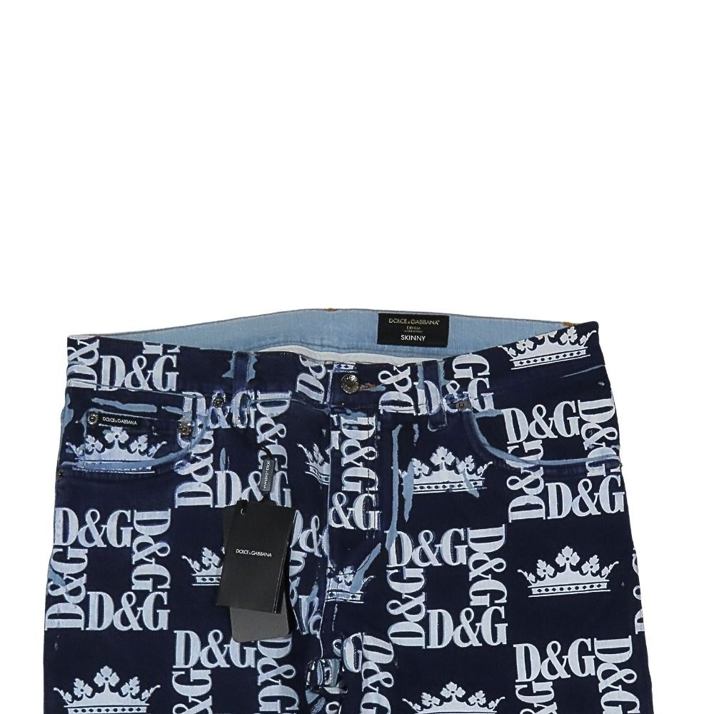 Dolce & Gabbana Crown D&glogo Monogram Lambskin Skinny Denim Pants 54 Large