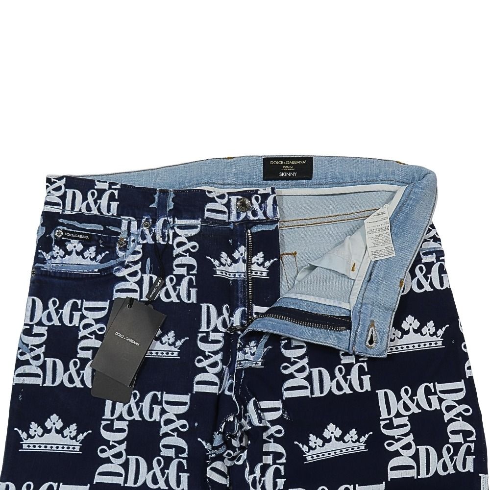 Dolce & Gabbana Crown D&glogo Monogram Lambskin Skinny Denim Pants 54 Large