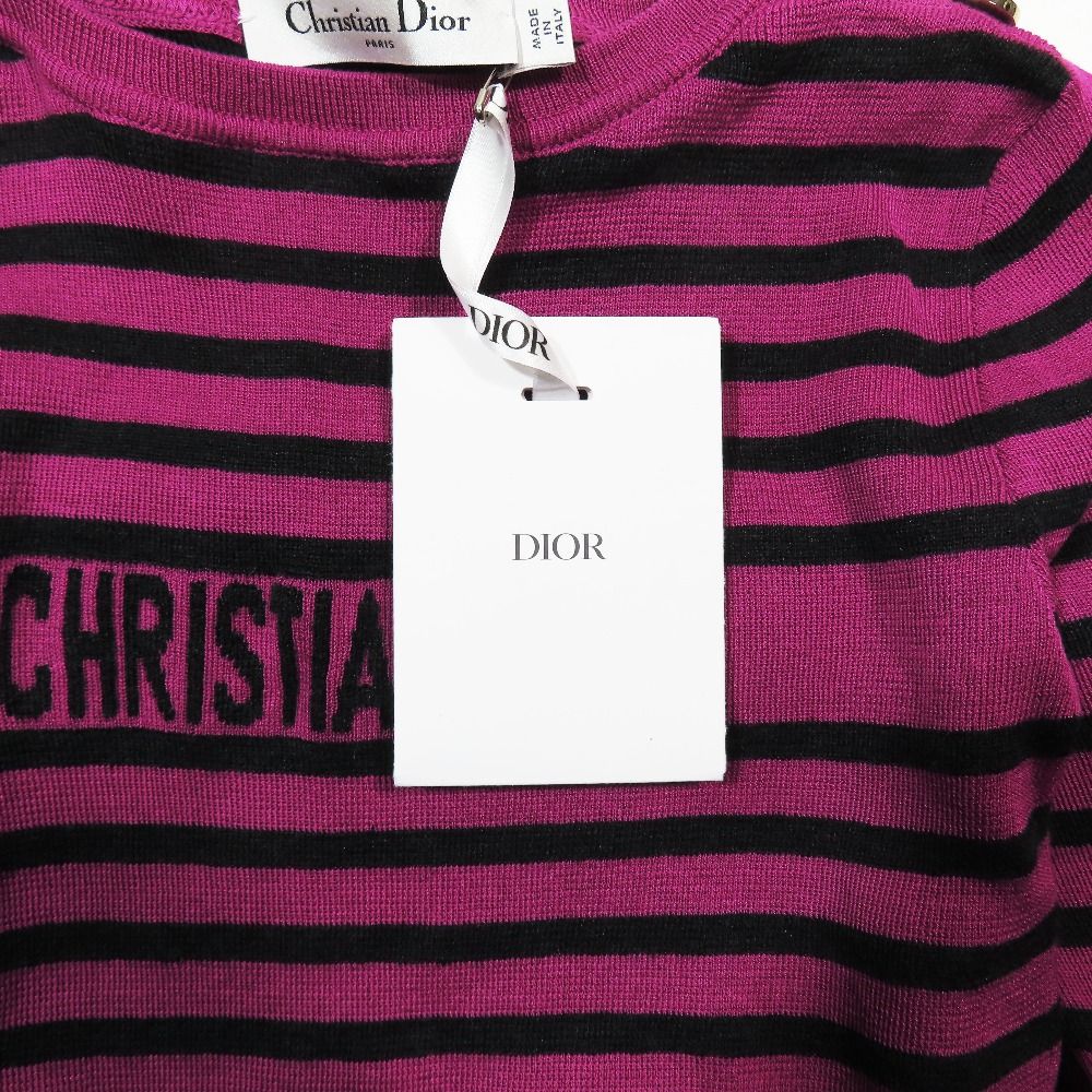 Dior Signature Logo Border Pattern Knit Cashmere Silk Blend Long Sleeve Purple