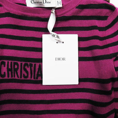 Dior Signature Logo Border Pattern Knit Cashmere Silk Blend Long Sleeve Purple