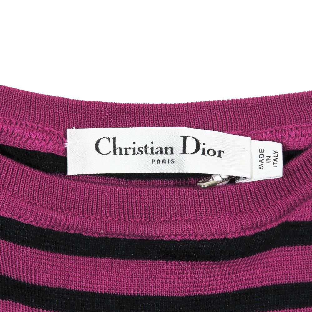 Dior Signature Logo Border Pattern Knit Cashmere Silk Blend Long Sleeve Purple
