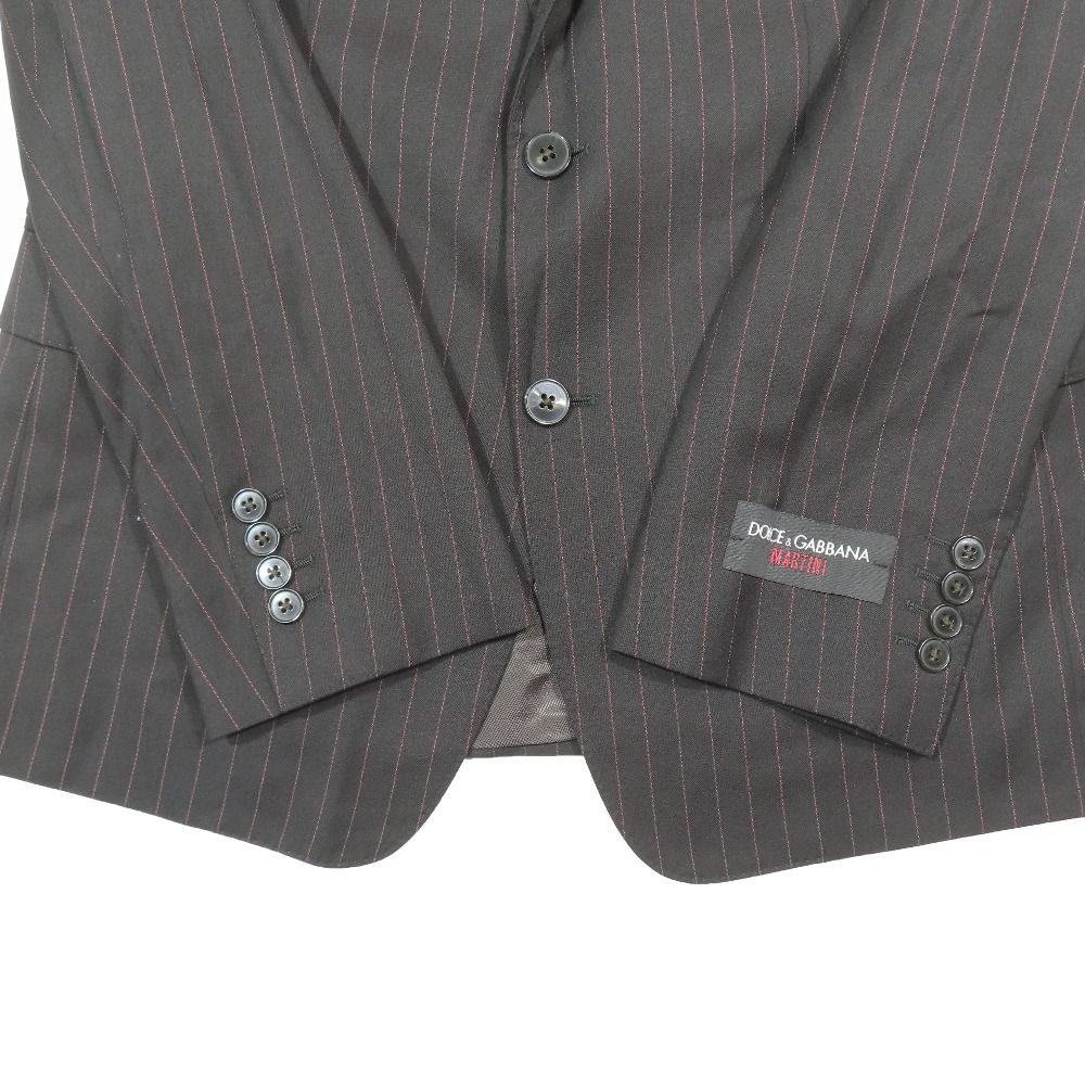 Dolce & Gabbana Suit Set Tailored Jacket Striped Pants Black Red 48