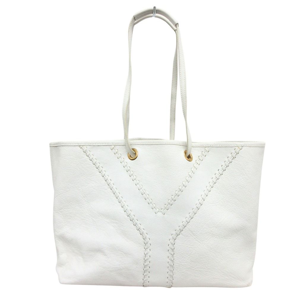 Saint Laurent Yves Neo Double Reversible Leather Hand Tote White Beige